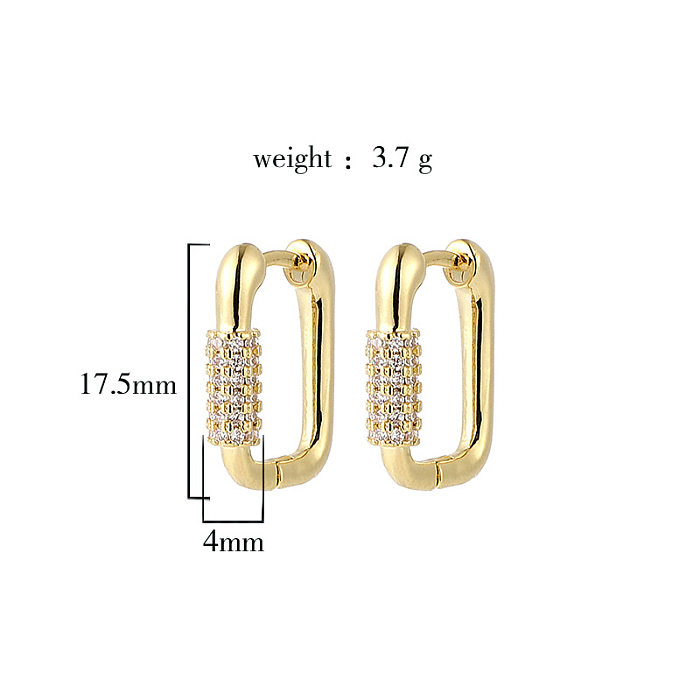 1 Paar schlichte Pendel-Ohrringe in U-Form mit Messingbeschichtung, Inlay und Zirkon, 18 Karat vergoldet
