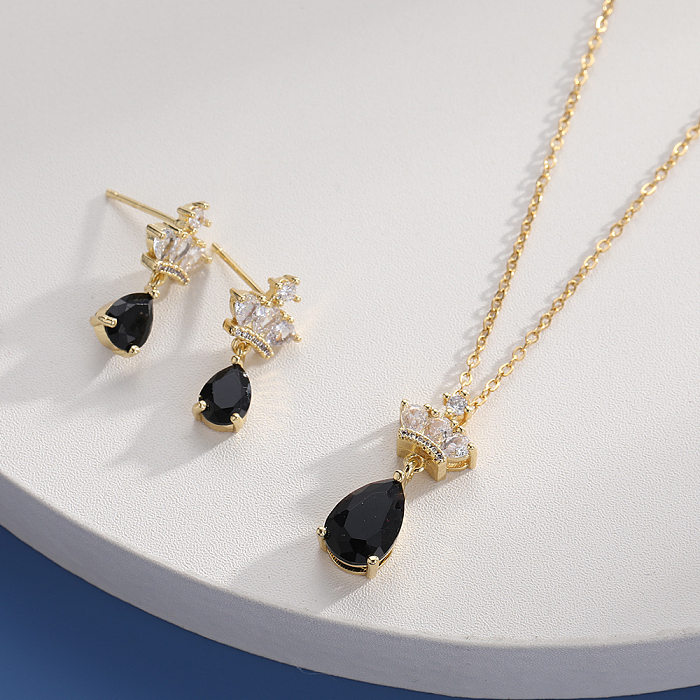 Simple Style Water Droplets Copper Plating Inlay Zircon Earrings Necklace