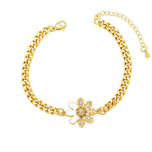 Simple Style Flower Bee Copper Enamel Plating Zircon Bracelets 1 Piece