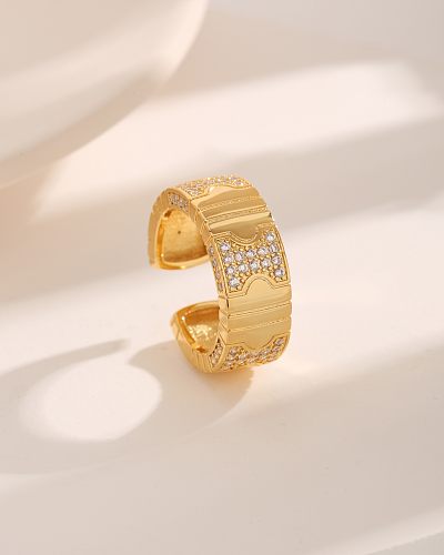 Basic Luxurious Modern Style Lines Copper Plating Inlay Zircon 18K Gold Plated Open Rings