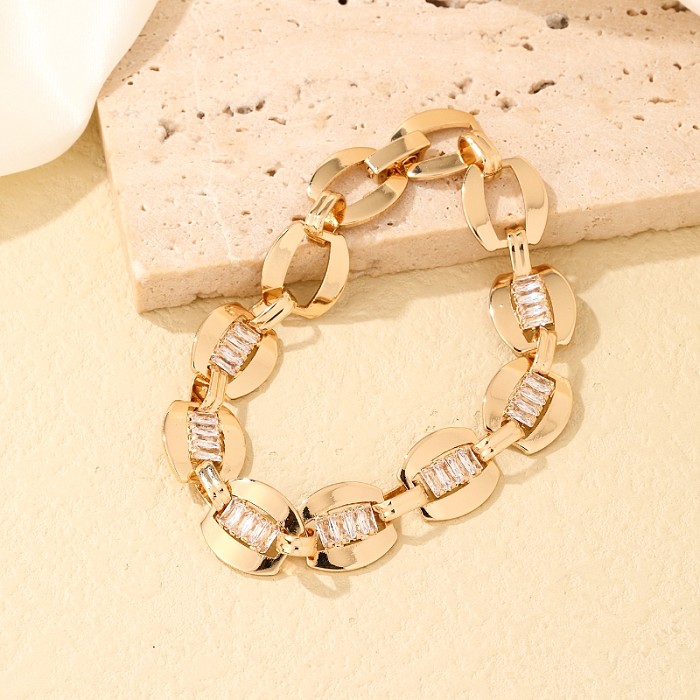 Elegante glam luxuoso geométrico cobre chapeamento incrustado zircão pulseiras banhadas a ouro