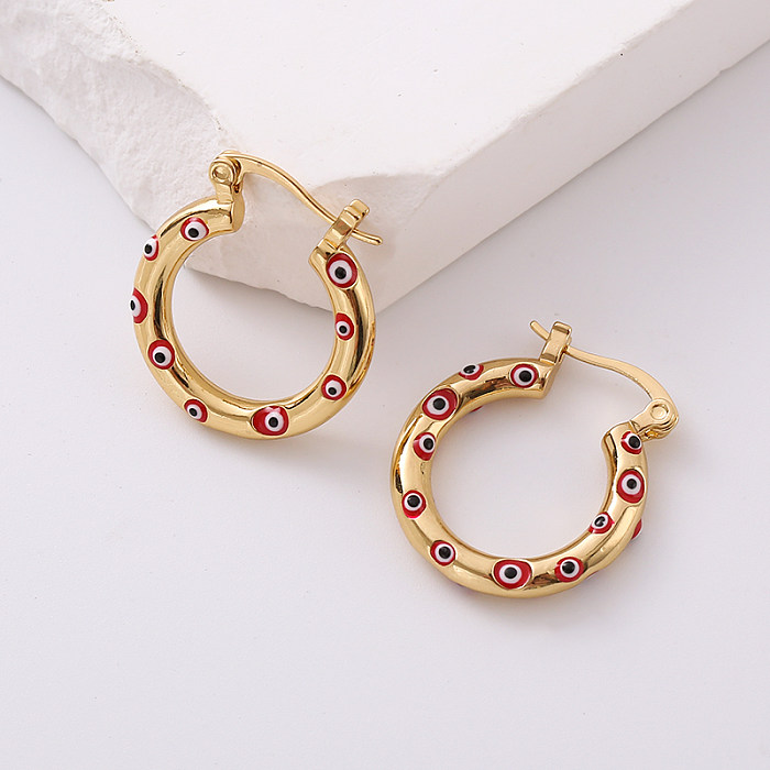 1 Pair Retro Streetwear Circle Devil'S Eye Plating Copper 24K Gold Plated Hoop Earrings