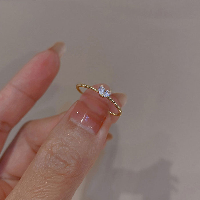 1 Piece Retro Heart Shape Copper Inlay Zircon Open Ring