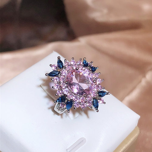 Sweet Simple Style Flower Copper Inlay Zircon Rings
