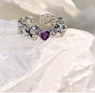 Sweet Artistic Star Heart Shape Copper Inlay Zircon Open Rings