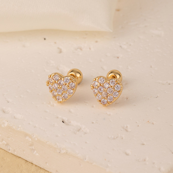 1 Pair Elegant Simple Style Geometric Heart Shape Butterfly Inlay Copper Zircon Gold Plated Ear Studs