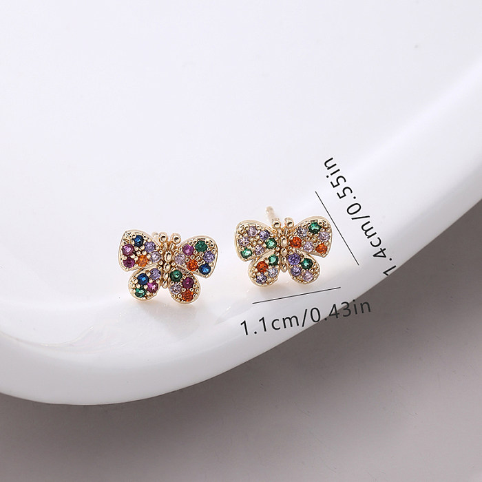 1 Pair Modern Style Shiny Butterfly Inlay Copper Zircon Ear Studs