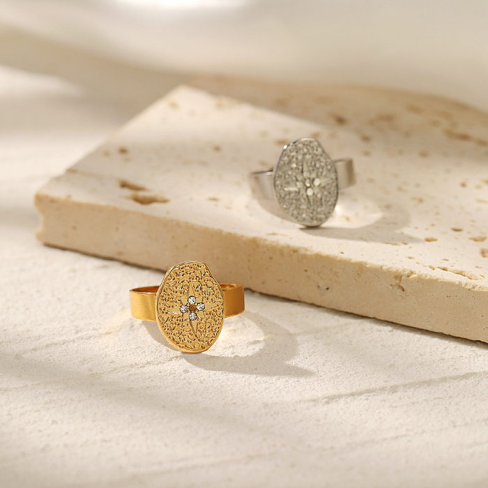 Modischer offener Ring mit geometrischer Edelstahlbeschichtung und Inlay-Zirkon-Motiv, 1 Stück