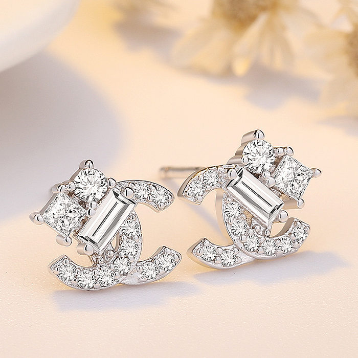 Fashion Letter Copper Inlay Zircon Ear Studs