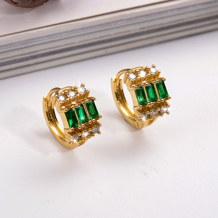 1 Pair Classic Style C Shape Plating Inlay Copper Zircon 18K Gold Plated Earrings
