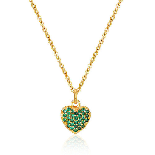 Sweet Heart Shape Copper Zircon Pendant Necklace In Bulk