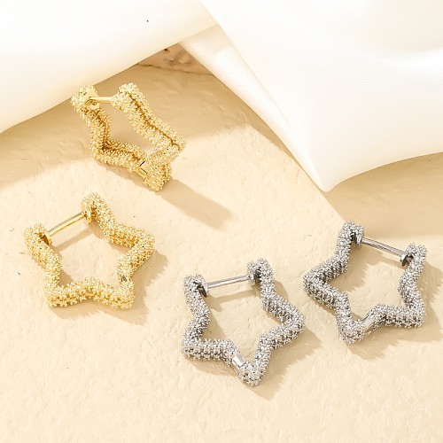 1 paire de boucles d'oreilles pentagramme de Style Simple, étoile de mer, incrustation de cuivre et de Zircon plaqué or