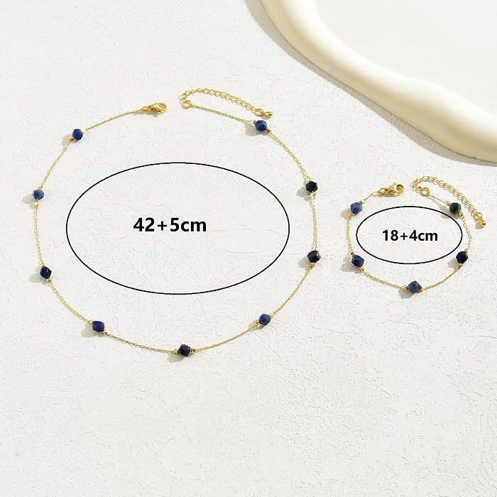 Elegant Solid Color Stone Copper Plating 18K Gold Plated Bracelets Necklace