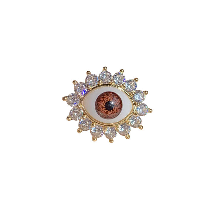 Classic Style Eye Copper Inlay Resin Zircon Open Rings