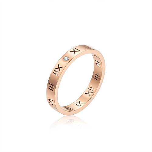 Casual Classic Style Letter Stainless Steel Titanium Steel Plating Inlay Diamond Rose Gold Plated Rings