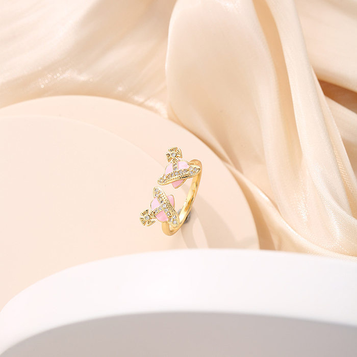 1 Piece Fashion Planet Copper Enamel Plating Inlay Zircon Open Ring