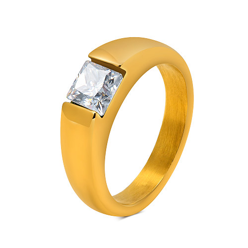 IG Style French Style Simple Style Simple Stainless Steel Plating Inlay Zircon 18K Gold Plated Rings