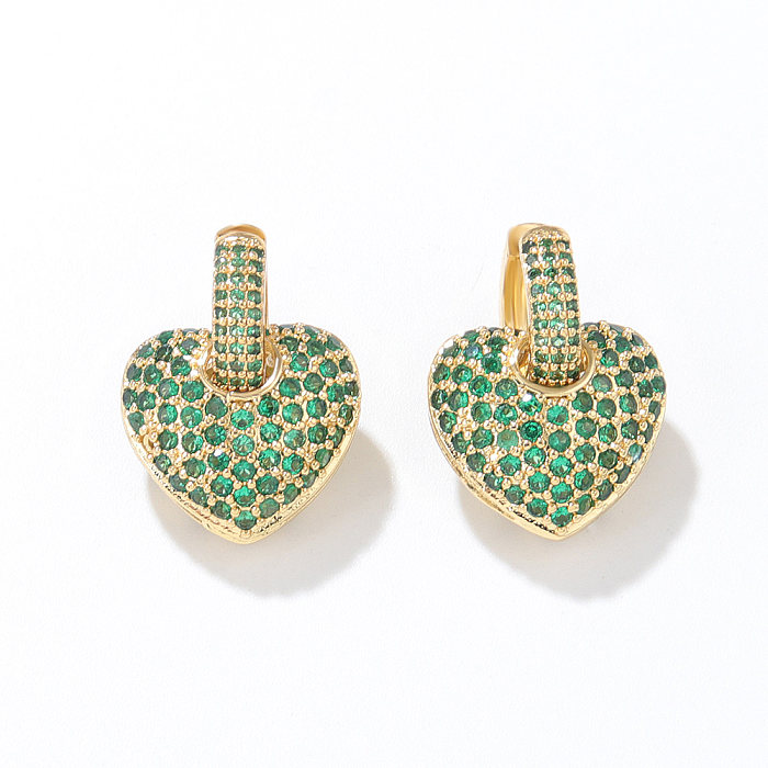 Vintage Style Heart Shape Copper Drop Earrings Plating Inlay Zircon Copper Earrings