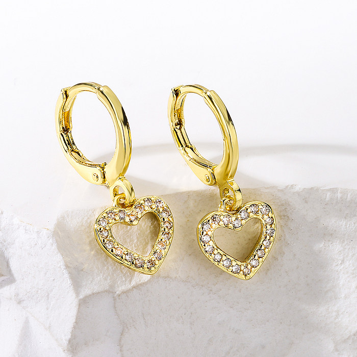 Fashion Heart Shape Copper Plating Zircon Earrings 1 Pair