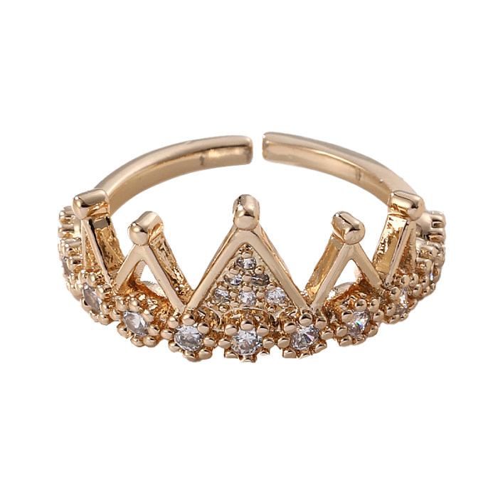 Anéis abertos casuais de zircão com incrustações de cobre e coroa feminina