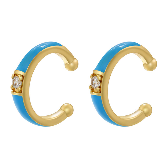 1 Pair Casual Elegant Simple Style C Shape Enamel Plating Inlay Copper Zircon 18K Gold Plated Ear Cuffs