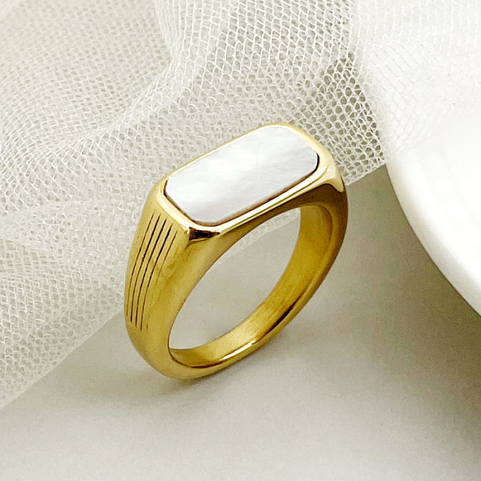 Casual Simple Style Commute Rectangle Stainless Steel Plating Inlay Shell Gold Plated Open Rings