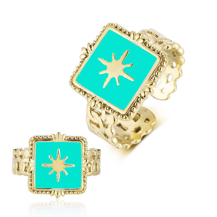 Casual Sun Heart Shape Stainless Steel Plating Inlay Turquoise Open Rings