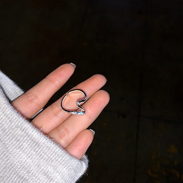 Estilo simples ondas chapeamento de cobre anel aberto banhado a prata