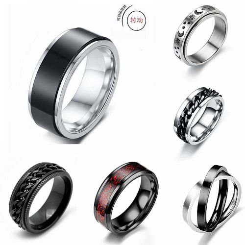 Wholesale Rotatable Titanium Steel Ring Male European And American Retro Pattern Ring