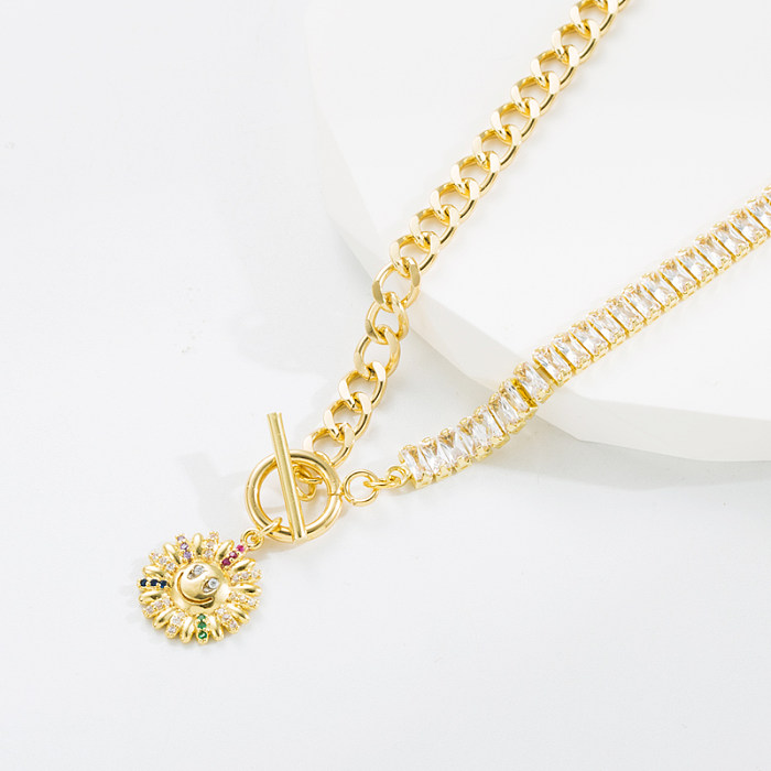 Fashion Sun Devil'S Eye Smiley Face Copper Gold Plated Zircon Pendant Necklace 1 Piece