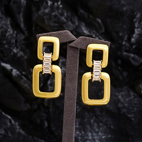 1 Paar lässige, schlichte Ohrringe mit quadratischem Bogen und Knoten, Messingbeschichtung, Inlay aus Zirkon, 18 Karat vergoldet