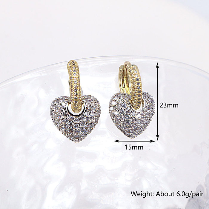 Copper Micro-set Zircon Earrings Heart-shaped Creative Design Female Earrings