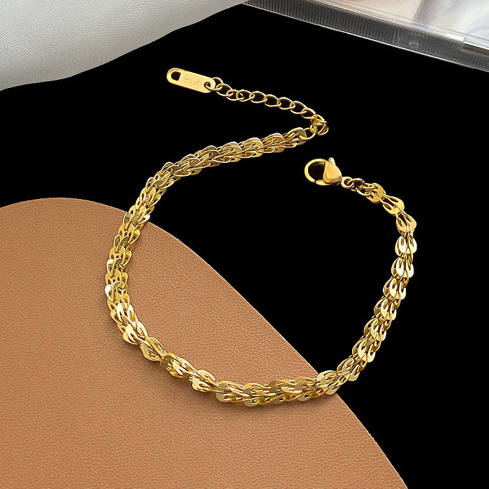 Colar de pulseiras banhado a ouro 18K com revestimento de aço titânio de cor sólida estilo vintage