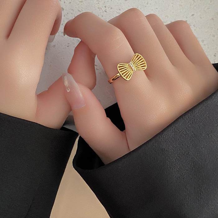 Sweet Bow Knot Copper Plating Inlay Zircon Open Ring