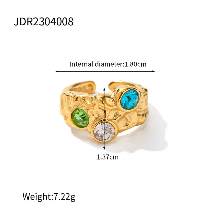 INS Style Casual Irregular Stainless Steel Plating Inlay Zircon 18K Gold Plated Open Ring