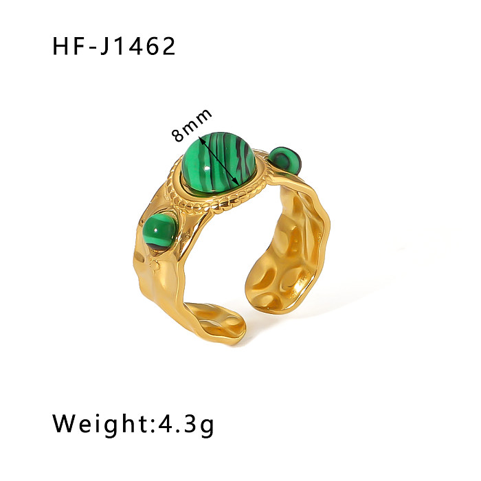 Einfache, runde, offene Ringe im Vintage-Stil mit Inlay aus Naturstein und 18 Karat vergoldetem Edelstahl