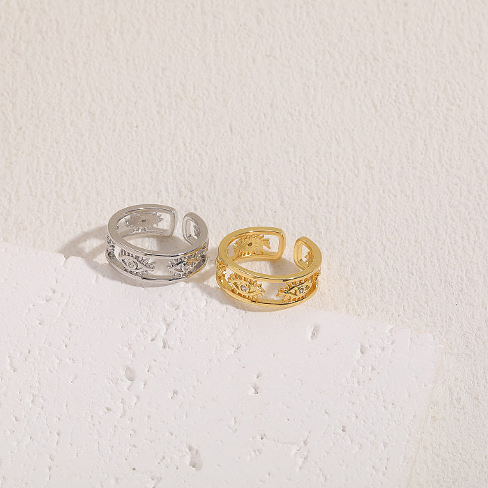 Elegante, schlichte, geometrische Kupferplattierungs-Inlay-Zirkon-14-Karat-vergoldete offene Ringe