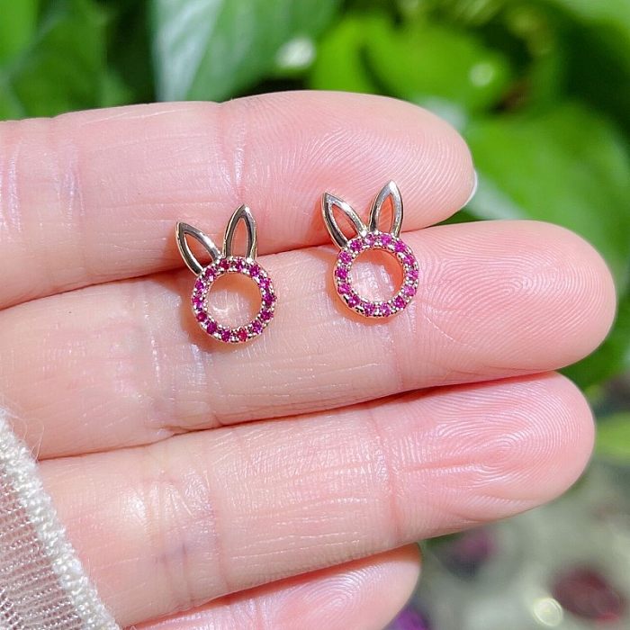 Cute Rabbit Copper Inlay Zircon Earrings Necklace