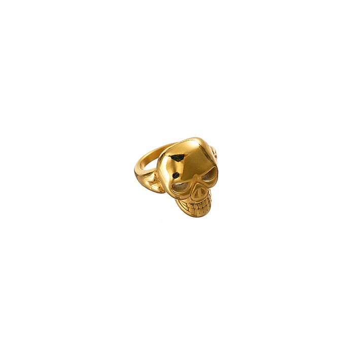 Anéis banhados a ouro exagerados e engraçados estilo moderno caveira com revestimento de aço inoxidável