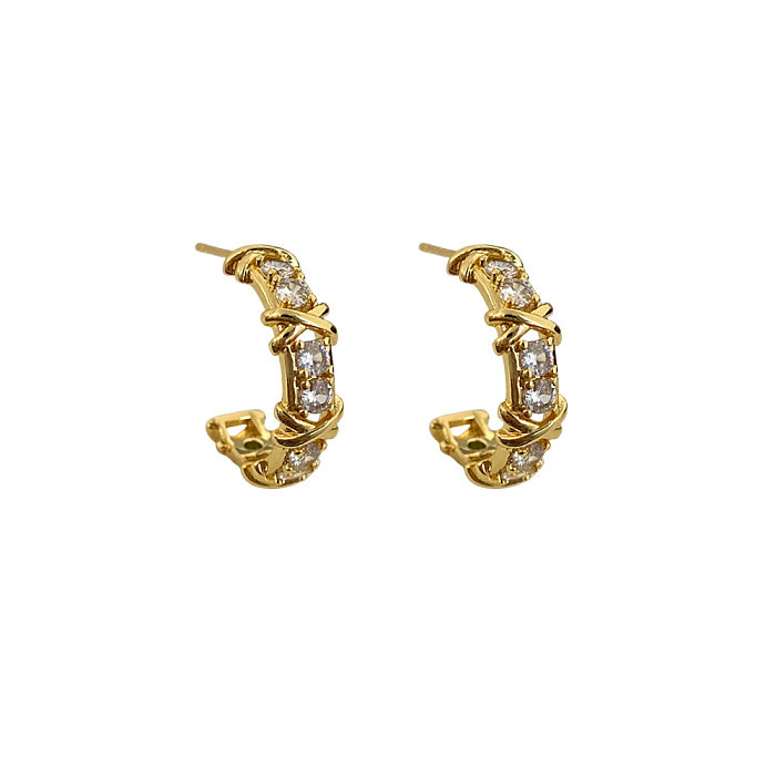 1 Pair Elegant Streetwear Geometric Plating Inlay Copper Zircon Earrings