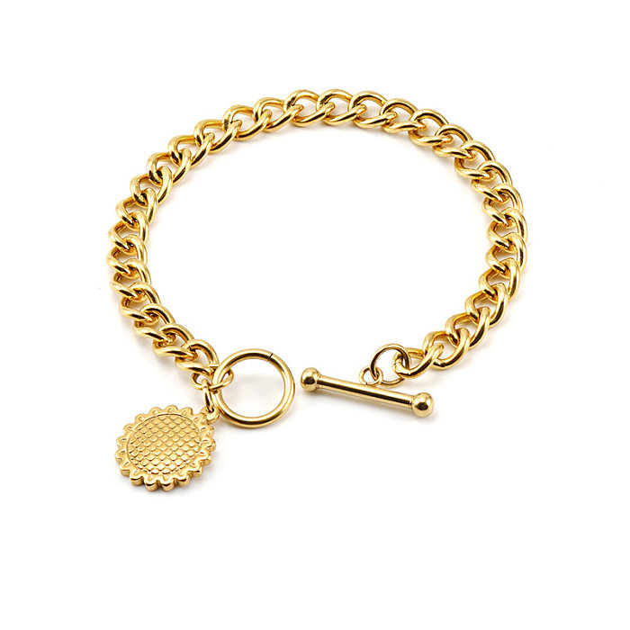 Modische Sonnenblumen-Armband-Halskette aus Edelstahl