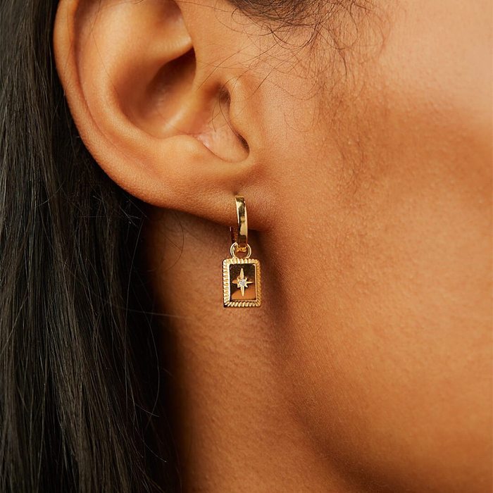 Fashion Star Rectangle Copper Gold Plated Zircon Drop Earrings 1 Pair