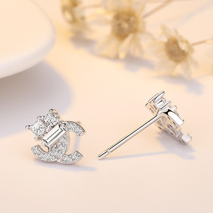 Fashion Letter Copper Inlay Zircon Ear Studs