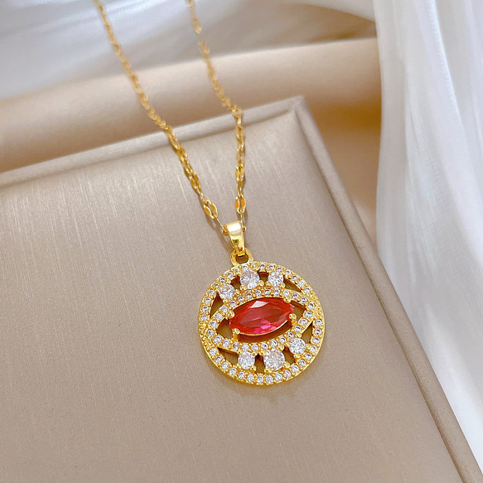 Luxurious Devil'S Eye Stainless Steel Copper Plating Rhinestones Pendant Necklace