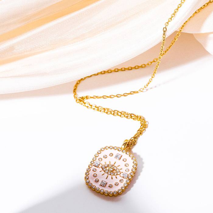 Retro Simple Style Devil'S Eye Copper Gold Plated Zircon Pendant Necklace In Bulk