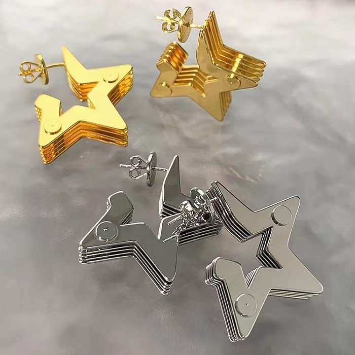 1 Pair Vintage Style Star Solid Color Plating Copper Ear Studs