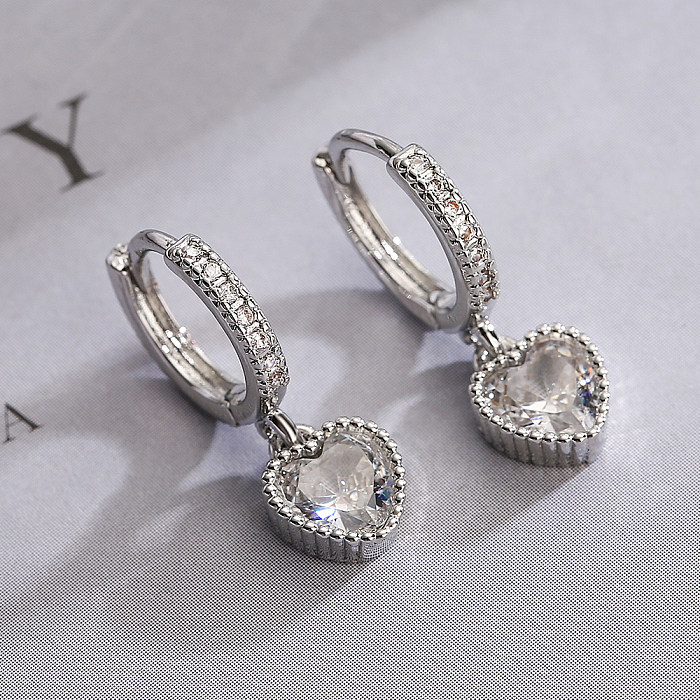 1 Pair Simple Style Shiny Heart Shape Plating Inlay Copper Zircon 18K Gold Plated Drop Earrings