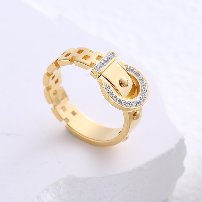 Casual Solid Color Stainless Steel Plating Inlay Zircon 24K Gold Plated Rings