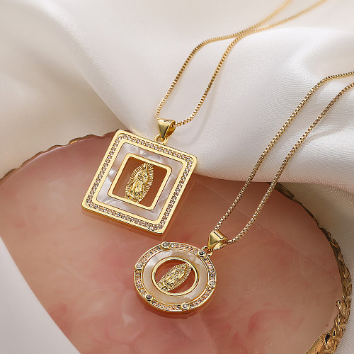 Australische Bronze 18K Vergoldung eingelegte Zirkon Muschel Jungfrau Maria geometrische Anhänger Halskette weibliche Nische Persönlichkeit Schlüsselbeinkette