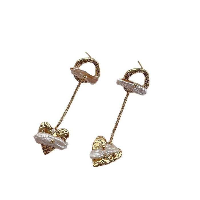 1 Pair Simple Style Heart Shape Irregular Pleated Copper Drop Earrings